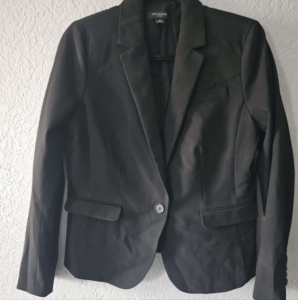 Ann Taylor Women's Classic One Button Blazer Jacket, Raven Black, Sz 8p
